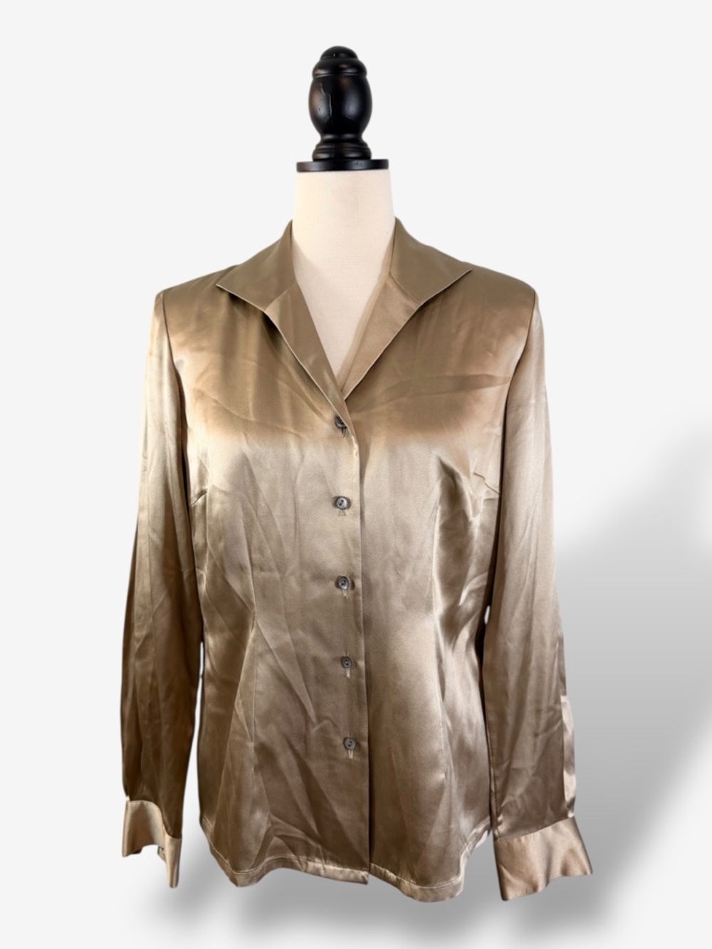 Vintage Silk Blouse Size S Preview Collection Champagne Button Up Minimalist